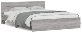 vidaXL Cadru de pat cu tăblie și LED, gri sonoma, 150x200 cm