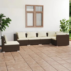 3102322 vidaXL Set mobilier de grădină cu perne, 6 piese, maro, poliratan