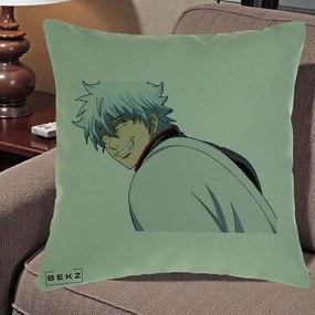 Perna Personalizata Gintama Gintoki Portret cu Zambet, 40x40 cm, Verde, Husa Detasabila, Perna Inclusa, BEKZ®