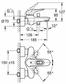 Baterie cada - dus Grohe Eurostyle New alba maner loop