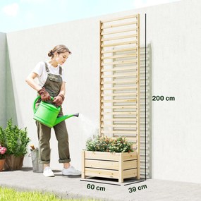 Outsunny Pat înălțat cu spalier din lemn, jardiniere înălțată cu spalier, orificiu de scurgere, căptușeală textilă, 60 x 39 x 200 cm, lemn natural | Aosom Romania