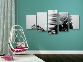 Tablou 5-piese pietrele Zen cu scoici în design alb-negru