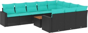 vidaXL Set canapele de grădină cu perne, 11 piese, negru, poliratan