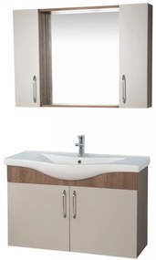 Set Mobilier Baie Sokotra 100, Include Baza Lavoar, Lavoar și Oglinda, 100 cm, Crem