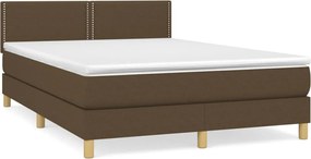 vidaXL Pat continental cu saltea, maro închis, 140x200 cm, textil
