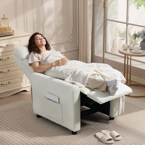 HOMCOM Fotoliu Reclinabil 135° max în Material cu Efect de In, Spumă, Oțel și Lemn, 73x86x100 cm, Crem | Aosom Romania