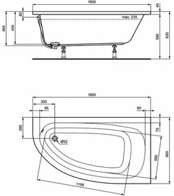 Cada asimetrica Ideal Standard Hotline dreapta 160x90 cm