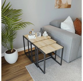 Set 3 buc măsuțe de cafea Ollie (Stejar + Negru). 1088214