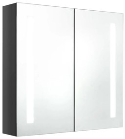 326521 vidaXL Dulap de baie cu oglindă și LED, gri strălucitor, 62x14x60 cm