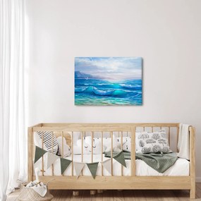 Tablou - Pictură în ulei de mare cu pescăruși (70x50 cm)