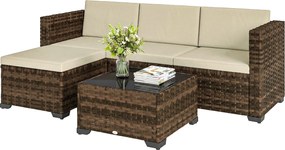 Outsunny Set de grădină exterior din ratan 5 piese cu perne 2 fotolii de colț fotoliu fără brațe taburet și masă | Aosom Romania