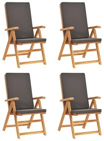 Set mobilier de gradina cu perne gri, 5 piese, lemn masiv tec Gri, Oval, 5