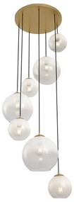 Lampă suspendată Hotel Chic alamă cu sticlă albă rotundă cu 7 lumini - Misty