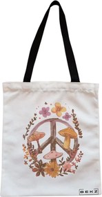 Sacosa de Panza pentru Cumparaturi, Geanta Tote, Colorful Mushrooms 5, Cu fermoar, 38x34.5 cm, Alba, BEKZ®