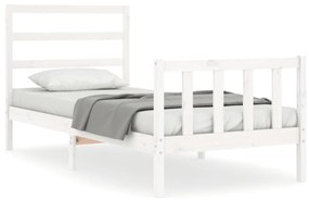 3191872 vidaXL Cadru de pat cu tăblie, alb, 90x190 cm, lemn masiv