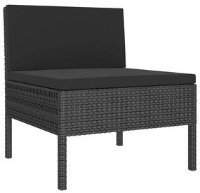 Set mobilier de gradina cu perne, 6 piese, negru, poliratan 2x colt + 4x mijloc, 1