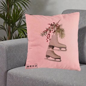 Perna Decorativa Patine cu Ramuri de Brad si Afine, 40x40 cm, Roz, Husa Detasabila, Perna Inclusa, BEKZ®
