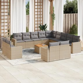 vidaXL Set canapele de grădină, 14 piese, cu perne, bej, poliratan