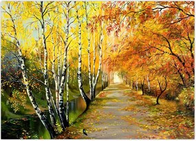 Tablou - Alee romantică de-a lungul apei, pictură în ulei (70x50 cm)