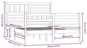 Cadru de pat, alb, 140x190 cm, lemn masiv Alb, 140 x 190 cm