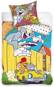 Tom și Jerry Set de lenjerie de pat Yellow Car 140×200cm, 70x90 cm