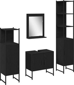 vidaXL Set de mobilier pentru baie cu raft 4 pcs Negru Lemn compozit