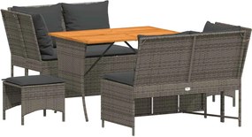 vidaXL Set canapea de grădină cu perne, 5 piese, gri, poliratan