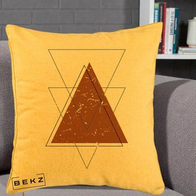 Perna Decorativa Geometric Triunghiuri Sacred, 40x40 cm, Galben, Husa Detasabila, Perna Inclusa, BEKZ®