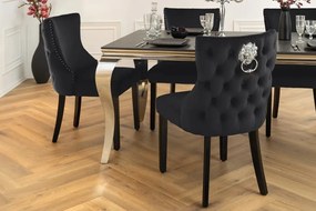 Set 2 scaune Stil Baroc, Catifea, Lemn, Negru, CASTLE DELUXE