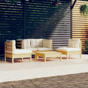 3096178 vidaXL Set mobilier grădină cu perne, 5 piese, crem, lemn de pin