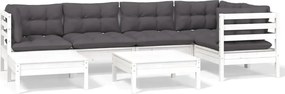 vidaXL Set mobilier de grădină cu perne, 7 piese, alb, lemn masiv pin