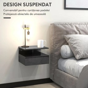 HOMCOM Set de 2 Noptiere Moderne Suspendate pentru Dormitor cu Sertar și Raft, 35x32x22,5 cm, Negru Lucios | Aosom Romania