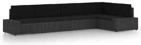 vidaXL Set mobilier de grădină, cu perne, 5 piese, negru, poliratan