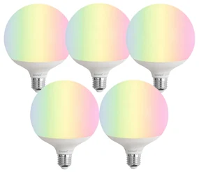 Set de 5 becuri LED inteligente E27 G120 Mat RGBW 9W 806 lm 2700-6500K