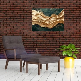 Tablou pe sticlă - Abstracție verde cu auriu II. (70x50 cm)