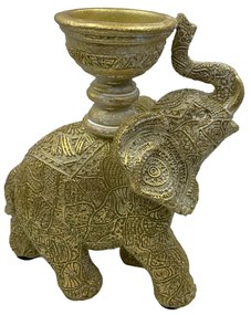 Suport lumanare, Elefant Aster, Auriu, 12x15cm