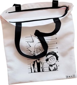 Sacosa de Panza pentru Cumparaturi, Geanta Tote, model Rick and Morty, Cu fermoar, 38x34.5 cm, Alba, BEKZ®