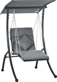 Outsunny leagăn suspendat, acoperiș rabatabil, incl. pernă de șezut, pernă pentru cap, cadru din oțel, gri închis, 108 x 145 x 169 cm | Aosom Romania