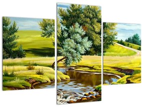 Tablou - Râu între câmpii, pictură în ulei (90x60 cm)