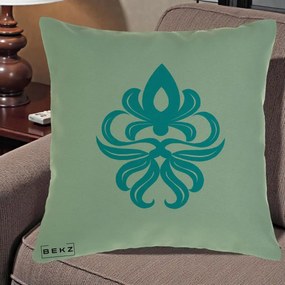 Perna Decorativa Ornament Turcoaz Fleur de Lis, 40x40 cm, Verde, Husa Detasabila, Perna Inclusa, BEKZ®