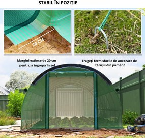 Outsunny Seră tip tunel 6 x 3 x 2 m cu plasă de protecție solară, pereți laterali rulabili, învelitoare din plastic, cadru din oțel, verde | Aosom Romania