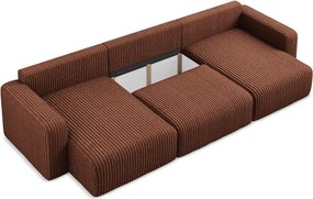 Colțar teracotă extensibil/cu spațiu de depozitare cu tapițerie din catifea reiată (în formă de "U") Kona – Makamii