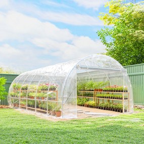 Outsunny Seră de Grădină Tip Tunel 3x6x2 m cu 2 Uși Rulabile, Cadru din Oțel și Acoperire din PE, pentru Legume, Fructe, Flori, Anti-UV, Transparentă | Aosom Romania