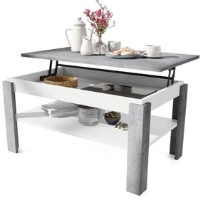 Masă de conferință extensibilă ADEN, blat ridicabil, gri beton/alb