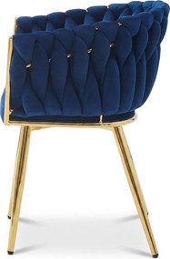 OFERTA Fotoliu de sufragerie din catifea ORION VELVET cu picioare aurii, albastru inchis calitatea a II-a