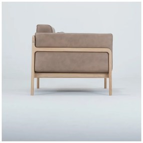 Fotoliu din piele bovină cu structură din lemn masiv de stejar Gazzda Fawn, maro deschis