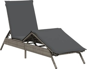 vidaXL Sezlong cu pernă, gri, poliratan