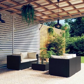 3101479 vidaXL Set mobilier de grădină cu perne, 5 piese, negru, poliratan