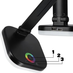 Lampă de birou LED RGBW dimabilă, cu încărcare wireless, 7W, 5V USB, negru