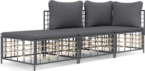 vidaXL Set șezlonguri de grădină 3 piese cu perne, antracit, poliratan